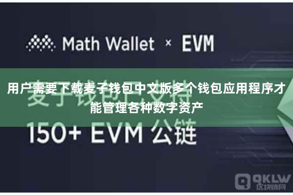 用户需要下载麦子钱包中文版多个钱包应用程序才能管理各种数字资产